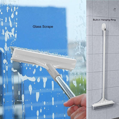 2 in 1 Floor Brush Scrubber with Long Handle Grout Brush 3 Poles 53.5'' New Upgrade Stiff Bristle Cleaning Scrub Brush with Squeegee 120°Rotating Tile Brush for Cleaning Bathroom Glass Patio Kitchen