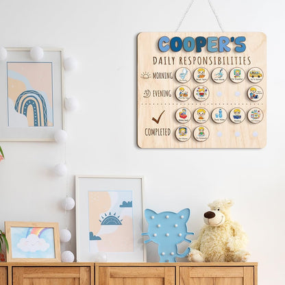 Daily Routine Chart for Kids, Visual Schedule, Routine Chart for Toddlers 3-5, Morning Bedtime Routine Chart for Toddlers, Wooden Chore Chart for Kids