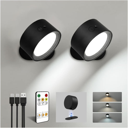Rechargeable Wall Sconces with Remote, Magnetic Wall Lights, Black