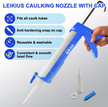 Caulk Gun Kit Smooths No-drip Silicone Caulking Gun and Caulking Tools, Sealant Tools Grout Scraper For Kitchen Bathroom Sink Joint,With Gift Box Works 10OZ Tubes blue
