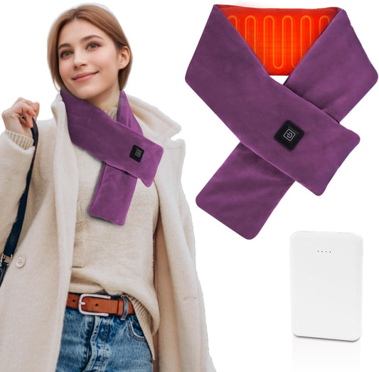 Girasol Heated Neck Wrap Heated Scarf for Neck Pain Relief, Neck Heating Pad with 5000mAh Power Bank, Cordless Thermal Neck Brace Electric Heated Neck Warmer with 3 Heating Levels (Purple)