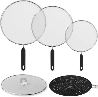 5 Pack Splatter Guard Set(13", 12.6",11.5", 9.8", 7.4"), Silicone & Stainless Steel Splatter Guard for Frying, Splatter Screen for Frying Pan, Grease Splatter Guard for Cooking