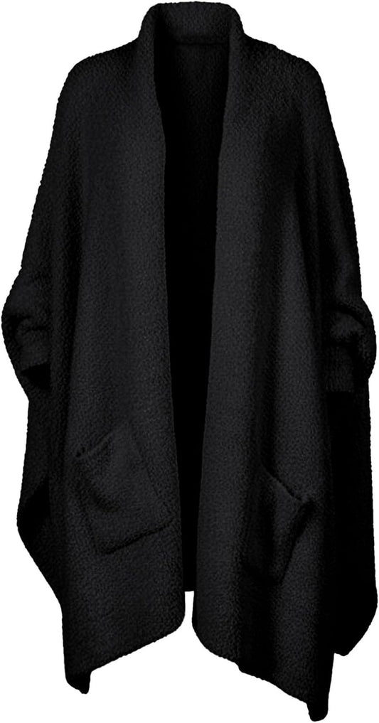 Wearable Blanket Sherpa Poncho Unique Office Work Warm Cozy Shawl TV Throw Blankets, Plush Cape Wrap for Adults
