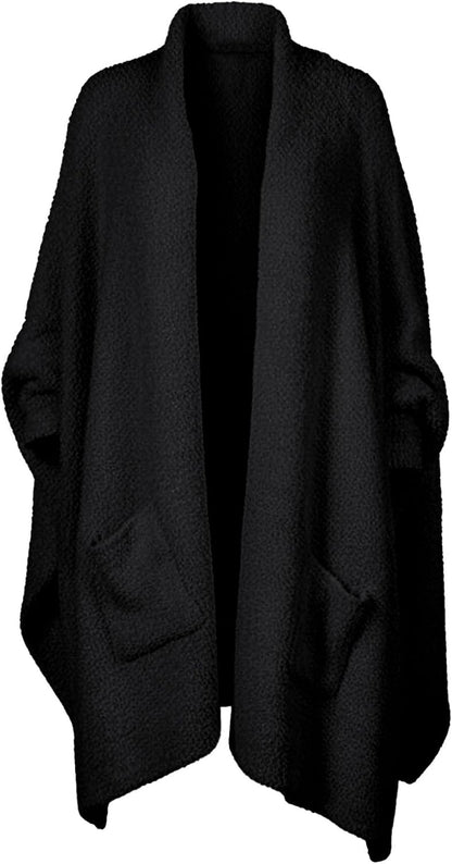 Wearable Blanket Sherpa Poncho Unique Office Work Warm Cozy Shawl TV Throw Blankets, Plush Cape Wrap for Adults