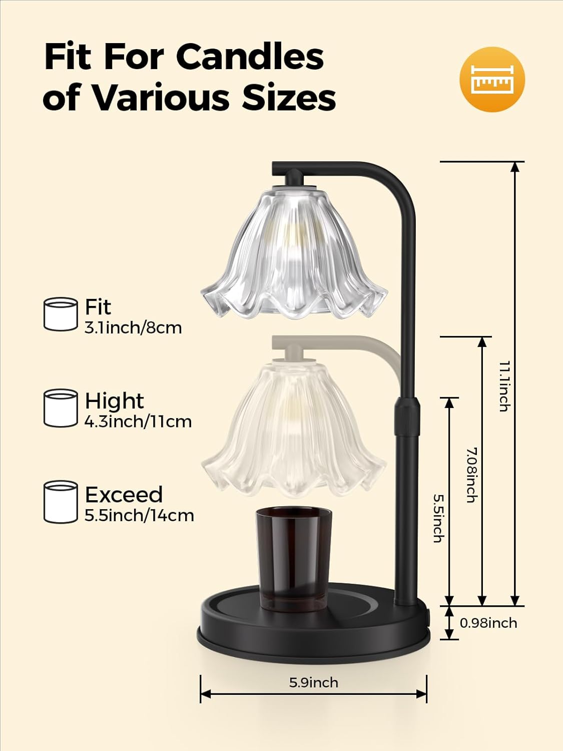Flower Candle Warmer Lamp with Timer - Adjustable Height for Jar Candles