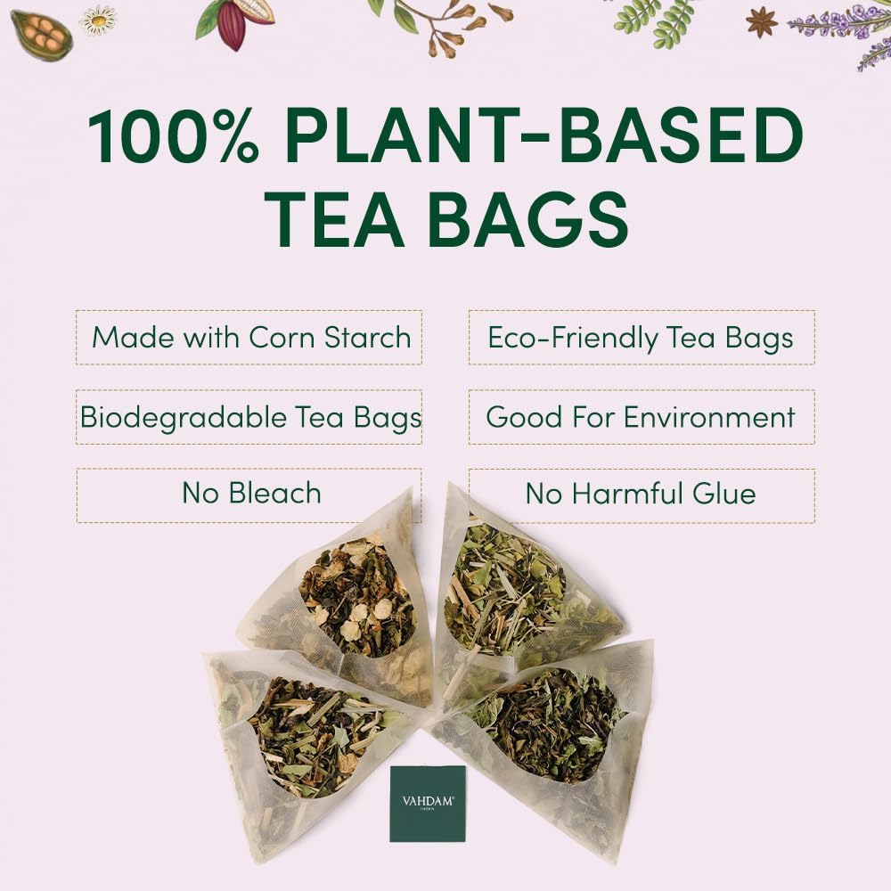 VAHDAM, Assorted Herbal Tea Sampler (18 Tea Bags, 9 Flavors) Caffeine-Free, Non-GMO | Double Infusion, Individually Enveloped Tea Bags | Herbal Tea Assortmen