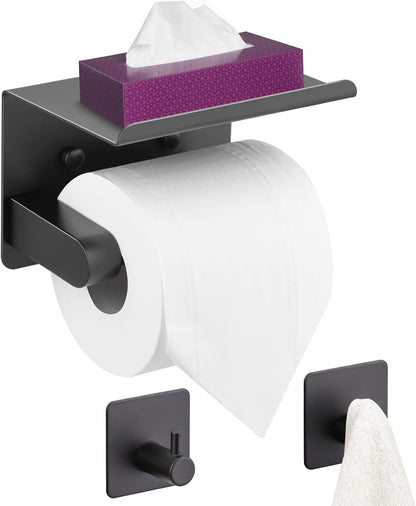 WDFAACK Chrome Toilet Paper Holder with Shelf for Extra Storage, 2-in-1 Wall Mounted Bathroom Tissue Stand for Cell Phone and Small Items