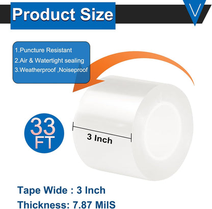 Qoqooice Transparent Window Weather Sealing Tape 2 Inch x 33 FT Weather Stripping Residue-Free Clear Window Insulation Tape for Doors Windows and Shower Glass Gaps