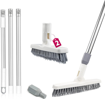 2 Pack Grout Brush with Long Handle, 56.5'' Swivel Grout Cleaning Brush,V-Shape Grout Scrub Brush, Extendable Handle Grout Cleaner Brush for Tile Floors，Bathroom,Baseboard,Shower,Corner