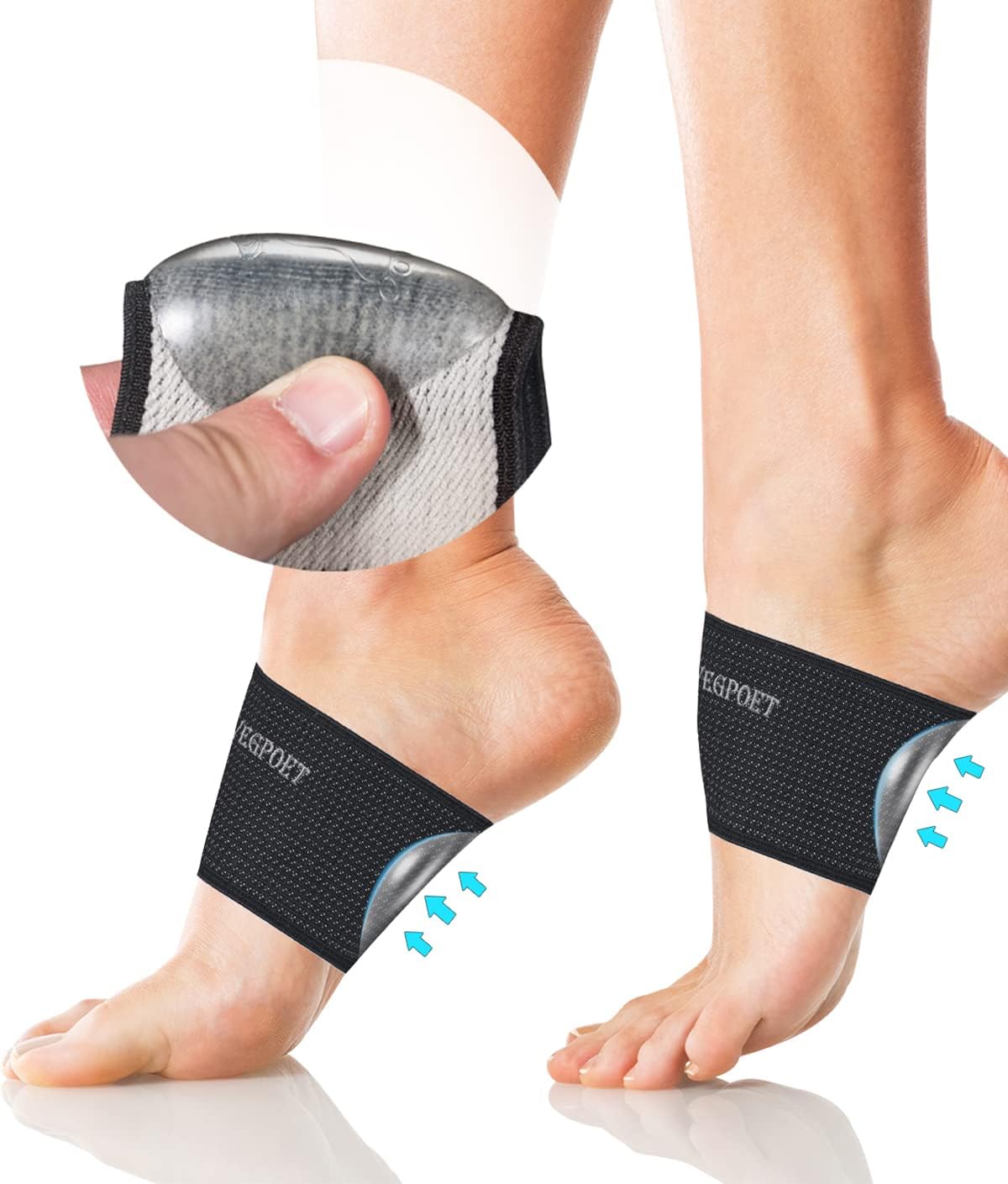 VEGPOET Copper Arch Support - Plantar Fasciitis Relief Arch Supports Bands/Sleeves with Gel Pads, Flat Feet Pain Relief,Men Women （1 Pair Black
