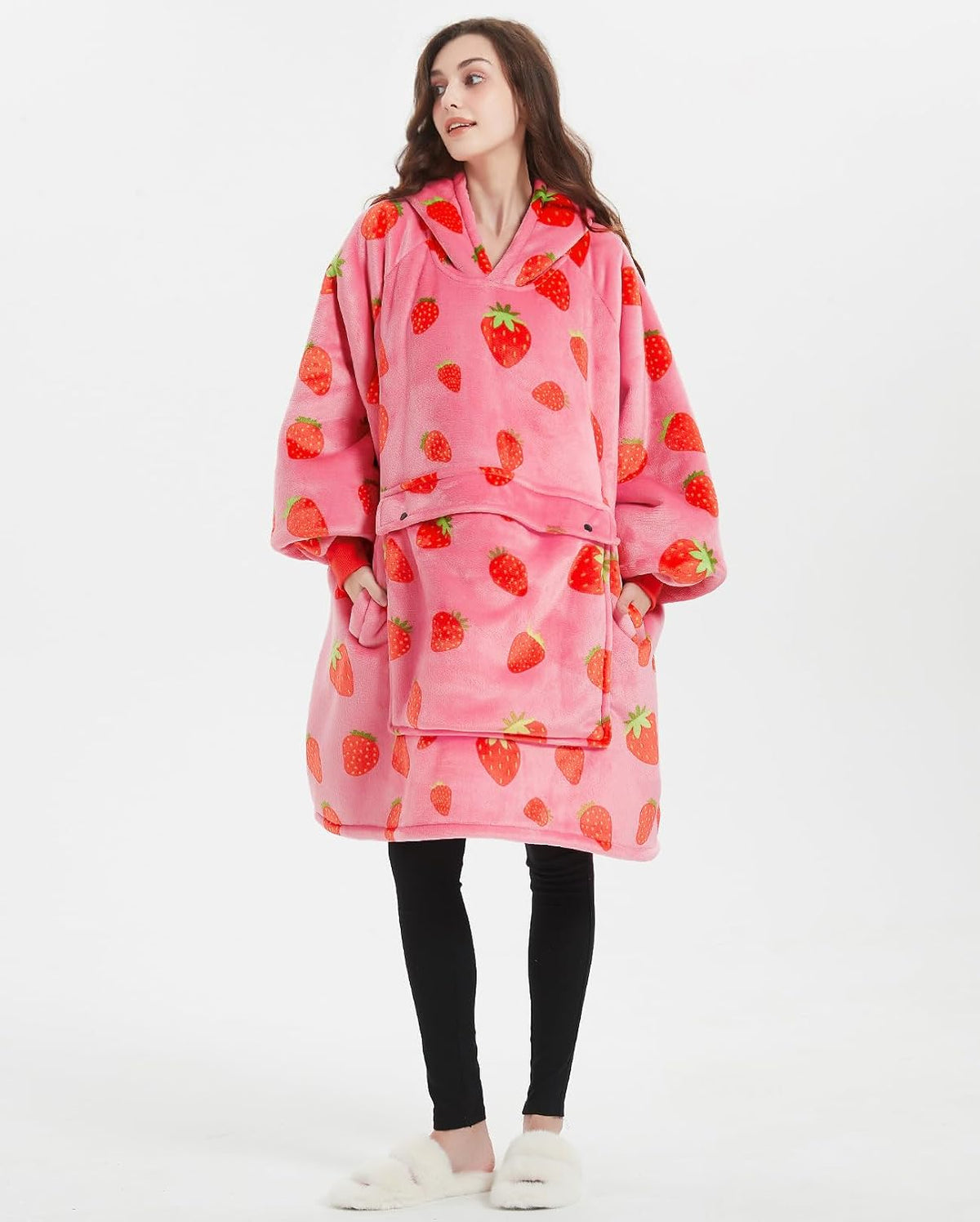 KFUBUO Wearable Blanket Hoodie for Adults With Pocket Strawberry Hoodie