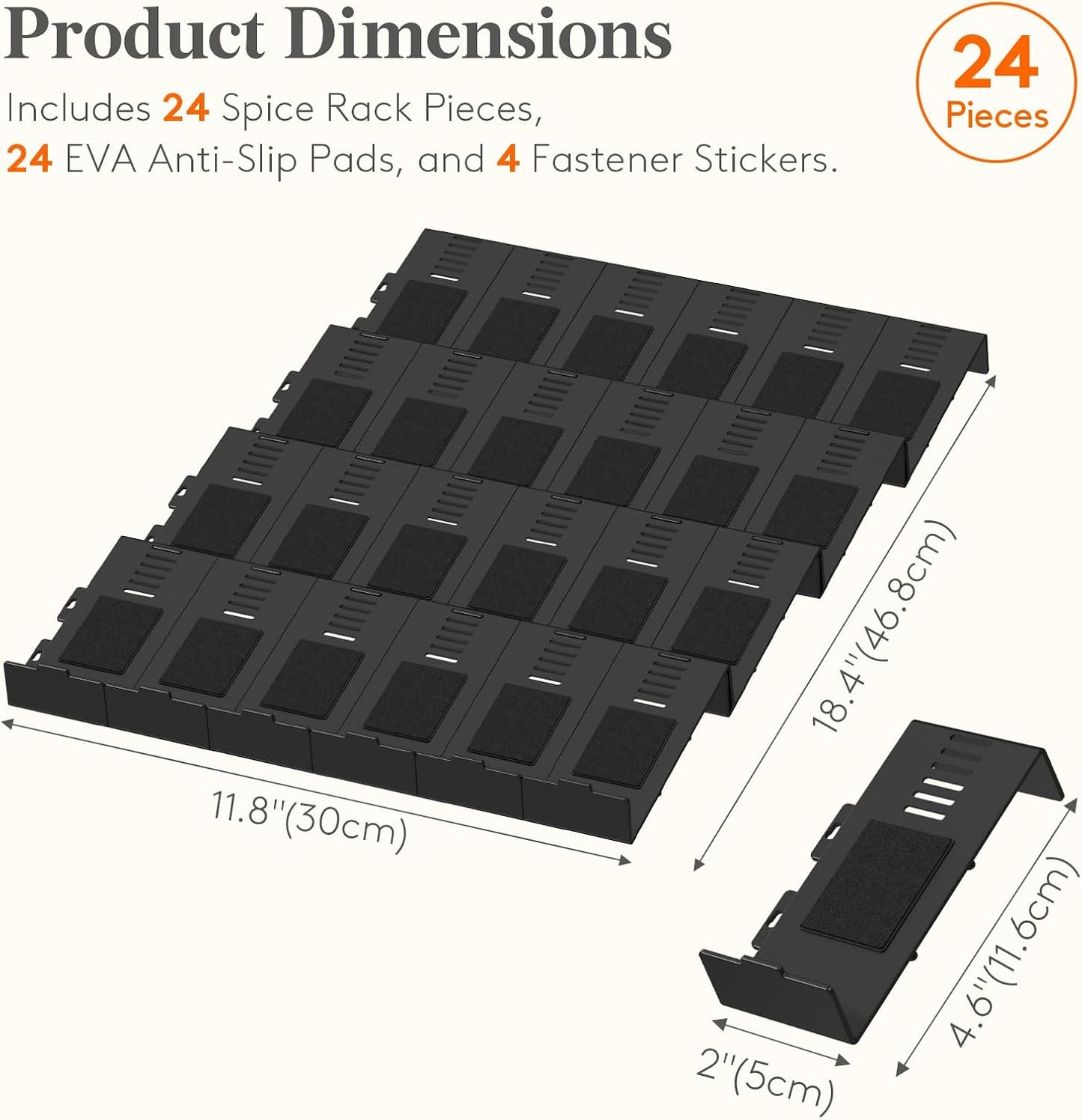 Lifewit Spice Drawer Organizer, 36PCS Interlocking Spice Rack Drawer Insert | Adjustable Seasoning Drawer Organizer with Non-Slip Pads, Spice Organization & Seasoning Storage for Kitchen, Cabinet, Black