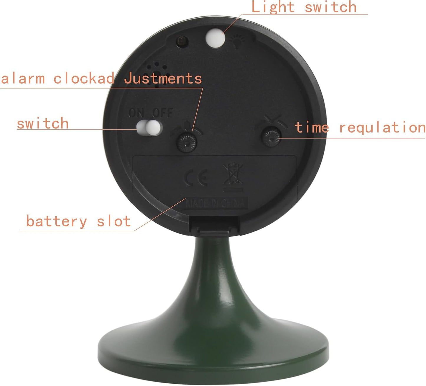 3" Round Quartz Analog Metal Alarm Clock Silent Non Ticking Desk Clock