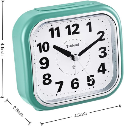 Tinload 4.3" No Ticking Analog Alarm Clock,Silent Readable for Seniors,Easy to Set,Gradual Rise Alarm,Big Numbers,On/Off Switch on Side,Gentle Wake,Snooze,Lighted on Demand,Battery Operated,Black