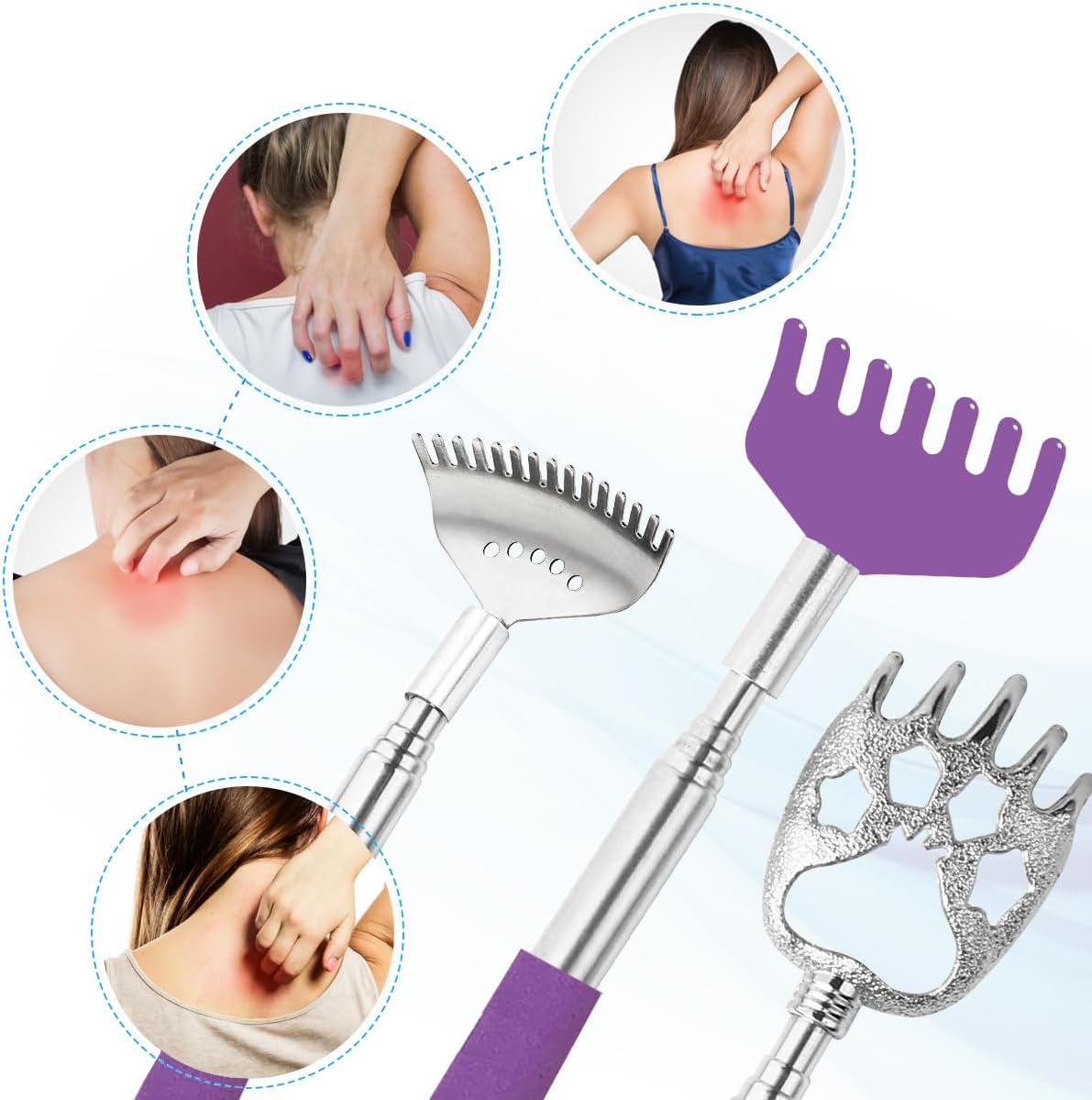 Yeipis 3 Pack Different Back Scratcher Metal Portable Telescoping with Rubber Handles, Extendable Back Massager Tool with Beautiful Box, Stocking Stuffers for Men Women Christmas Presents(Black)