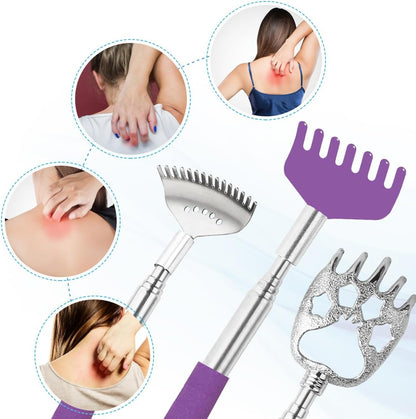 Yeipis 3 Pack Different Back Scratcher Metal Portable Telescoping with Rubber Handles, Extendable Back Massager Tool with Beautiful Box, Stocking Stuffers for Men Women Christmas Presents(Black)