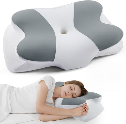 DONAMA Contour Cervical Neck Pillow for Neck Pain Relief | Queen,Ergonomic Dual-Height,Odorless Memory Foam,Side/Back/Stomach Sleepers,Cooling Hypoallergenic Cover,OEKO-TEX Certified