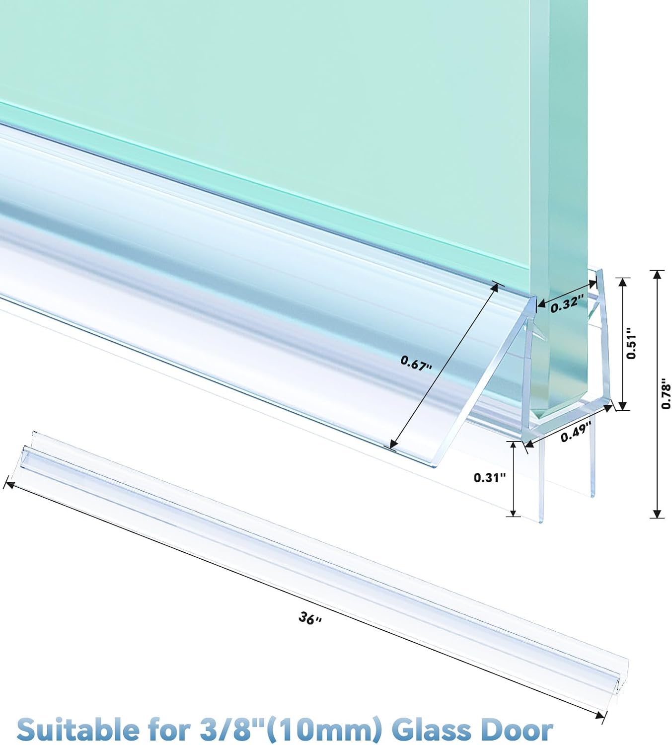 Shower Door Bottom Seal Strip, 2PCS Seal Strip, Ultra Clear PVC, 36" Length, Fits 6mm Thick Glass, Prevents Leaks, Easy Installation, No Adhesive Required (Ultra Clear, 36in for 1/4"(6mm) Door)
