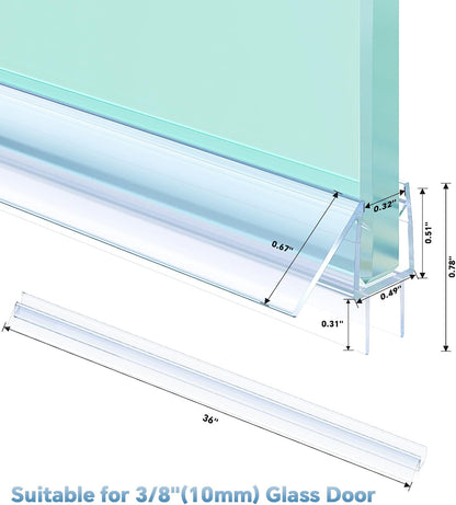 Shower Door Bottom Seal Strip, 2PCS Seal Strip, Ultra Clear PVC, 36" Length, Fits 6mm Thick Glass, Prevents Leaks, Easy Installation, No Adhesive Required (Ultra Clear, 36in for 1/4"(6mm) Door)