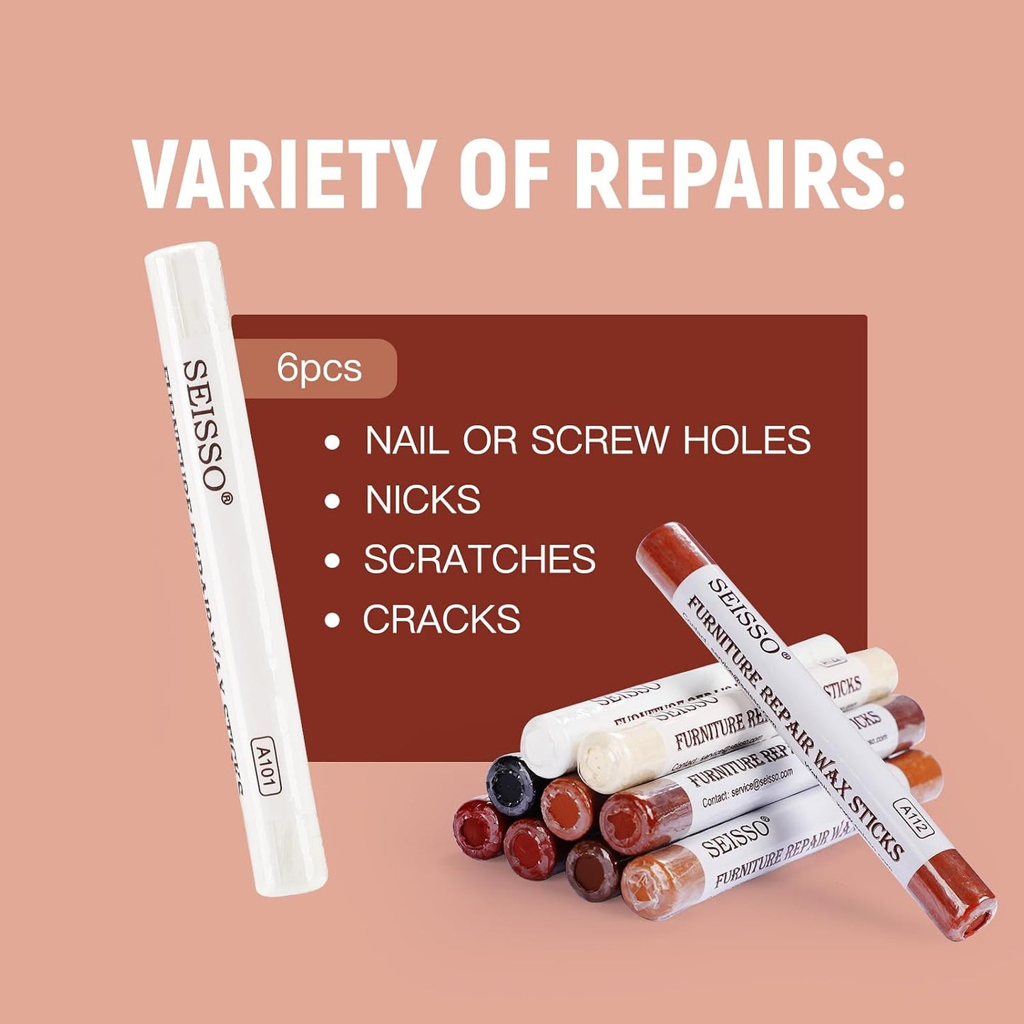 Furniture Repair kit, Wood Scratch Cover Markers*6 and Wax Filler Sticks*6 with Sharpener- 13Pack, Furniture Markers Touch Up Kit for Cover Ups Wooden Floors, Tables, Desks, Carpenters, Stains, Holes