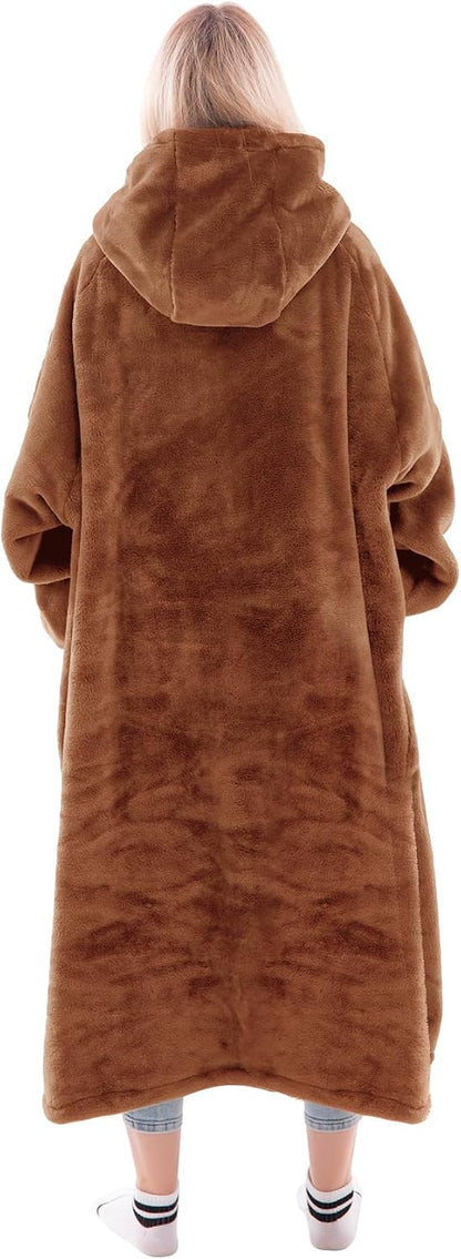 Wearable Blanket Sweatshirt Gifts for Women and Men, Warm and Cozy Giant Blanket Hoodie, Thick Flannel Blanket with Sleeves and Giant Pocket - Dark Gray