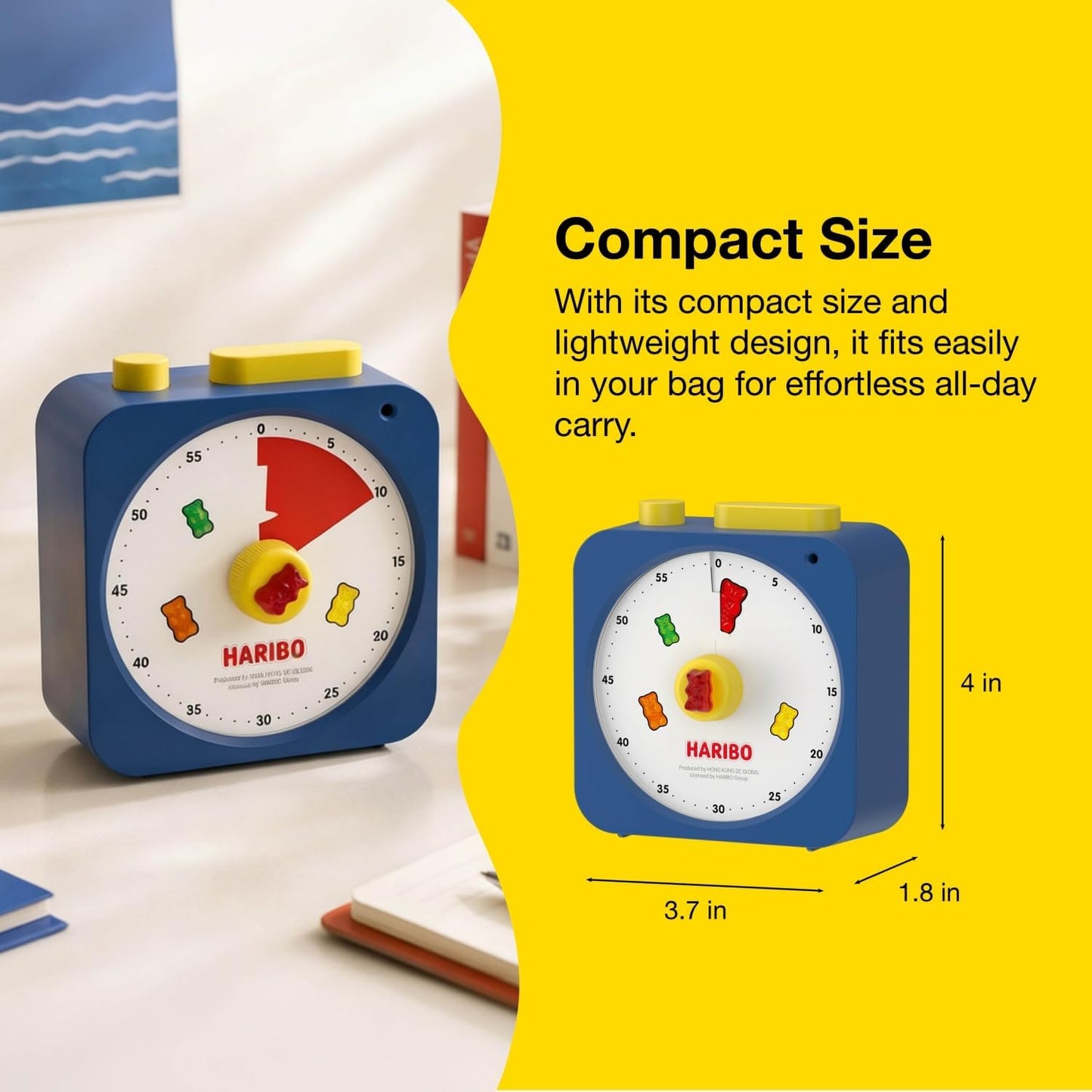 HARIBO 60-Minute Visual Timer for Kids & Adults, Silent Countdown Timer | Adjustable Alarm Volume, Audible Alarm or Flashing Light, Easy to Use, for Classroom, Study, Home & Office