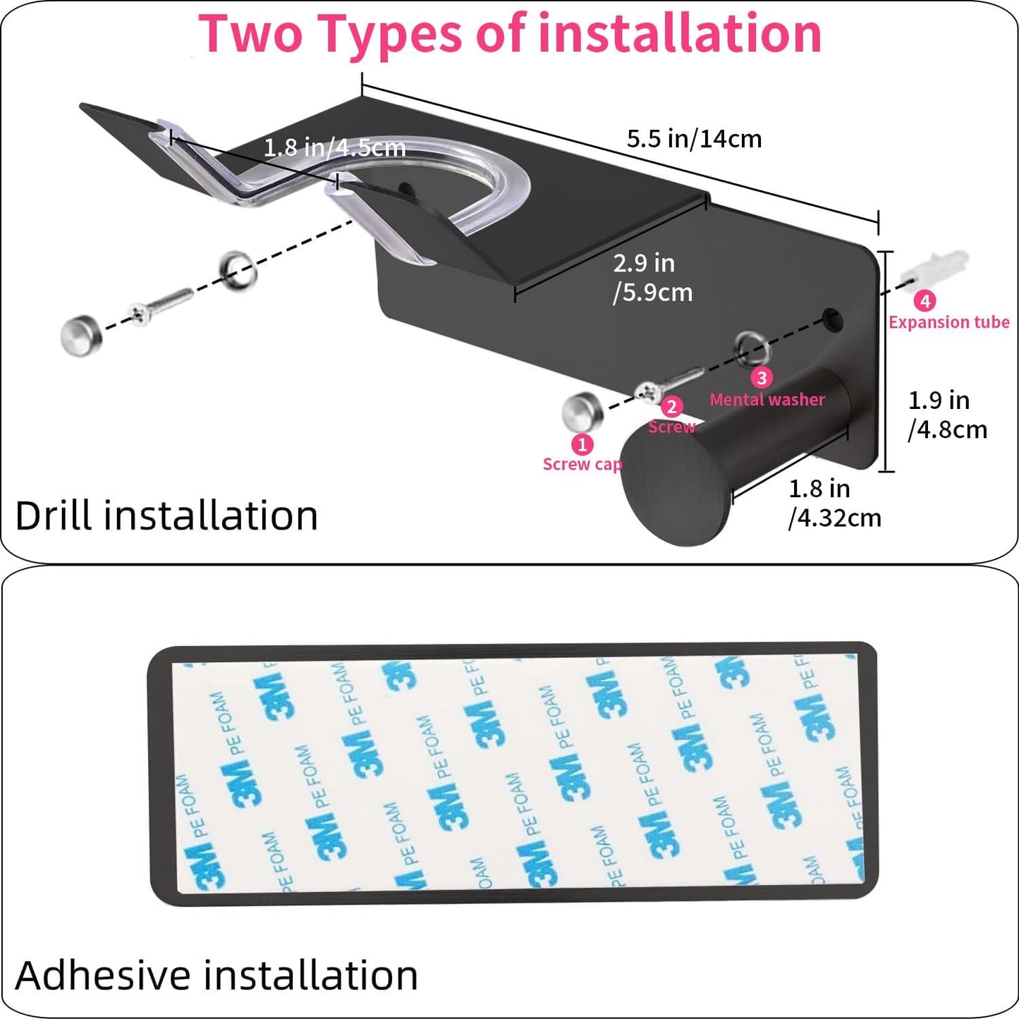 Hair Dryer Holder Wall Mounted, Stainless Steel Blow Dryer Holder for Bathroom, Hair Dryer and Straightener Holder Adhesive or Drilling, Hair Tool Organizer for Salon Barber Shops Banjekt