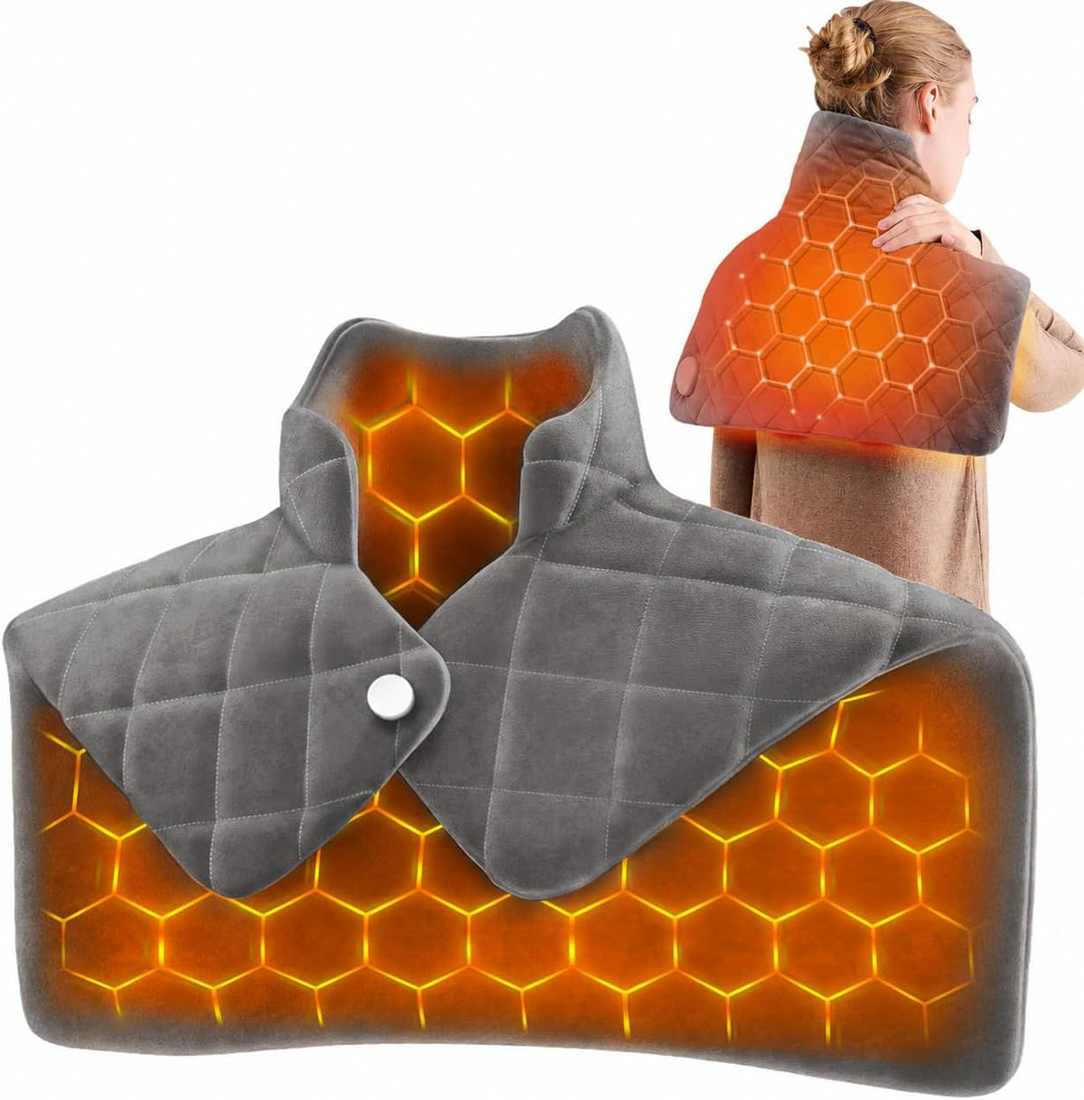 Weighted Heating Pad for Neck Shoulders and Back, Mothers Day Gifts for Mom Wife Grandma, Birthday Gifts for Women Men Dad, Instant Electric Heated Blanket with 9 Heat Options 4 Auto-Off Timer, Grey