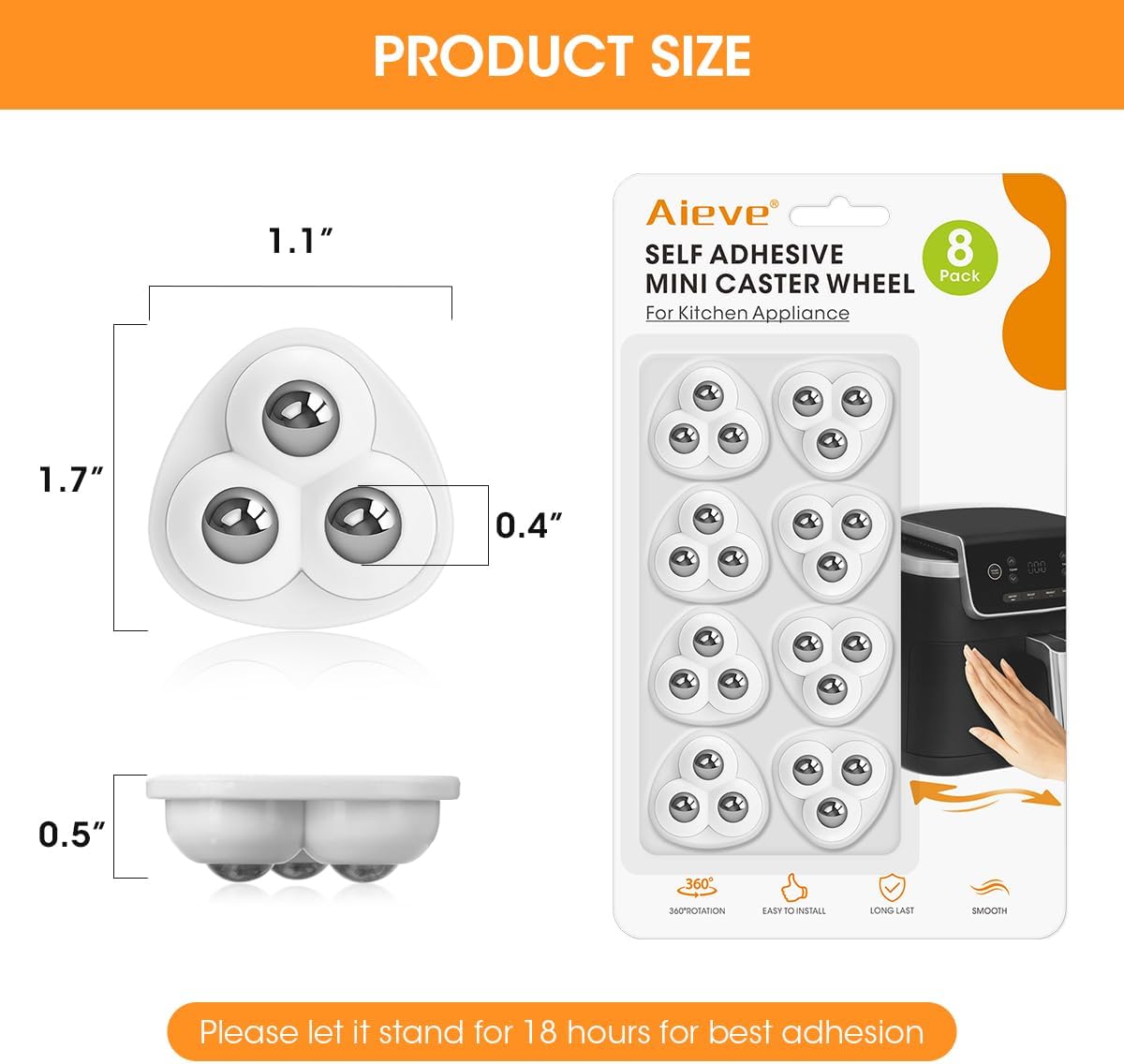 Aieve Appliance Rollers, 8 Pack Small Appliance Slider, Self Adhesive Caster Wheels, Mini Swivel Wheels for Kitchen Countertop Easy Moving