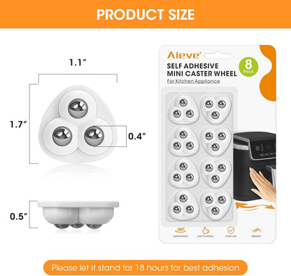 Aieve Appliance Rollers, 8 Pack Small Appliance Slider, Self Adhesive Caster Wheels, Mini Swivel Wheels for Kitchen Countertop Easy Moving