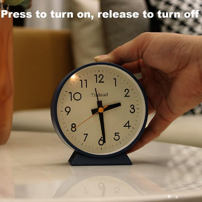 Tinload 4.5" Battery Operated Analog Alarm Clock, Small Silent Bedside Desk Clock with Night Light, Blue