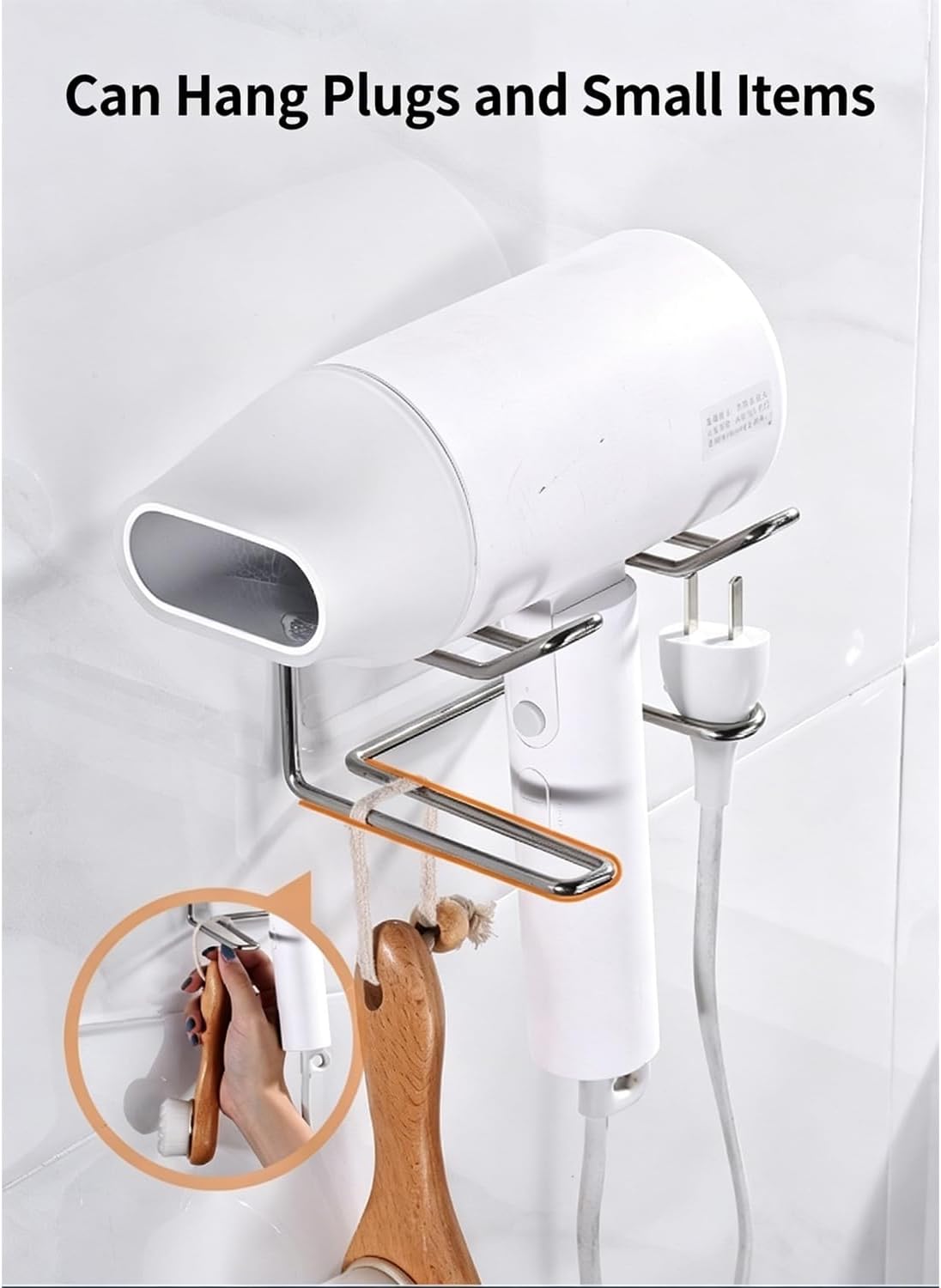Universal Hair Dryer Holder Wall Mounted, Over Cabinet Door Hair Dryer Organizer, No Drill Self Adhesive Blow Dryer Rack, Bathroom Hair Tool Storage for Hair Brush, Curling Iron, Straightener