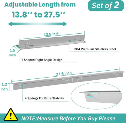 Stove Gap Covers 2PCS, Stove Gap Filler Stainless Steel,13.8'' to 27.5'' Adjustable Length,Range Trim Kit,Oven Stove Gap Guard Between Stovetop and Counter,Easy to Clean Heat Resistant, Black