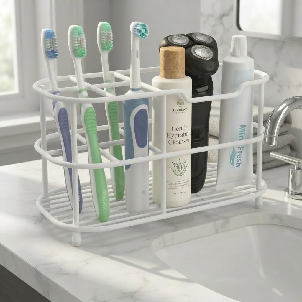 Bathway Toothbrush Holder for Bathroom, 6.9"L x 3.4"W x 4"H, Matte Black, L | Waterproof, Rust-Proof, More Durable, Multifunctional, Large-Capacity, Non-Slip, Anti-Tip, Self-Draining, Stylish Appearance