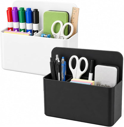 Magnetic Pencil Pen Holder, 2 PCS Magnetic Dry Erase Marker Holder for Whiteboard, Black White Magnet Storage Pencil Cup Case Fridge Organizers Locker Accessories for Office School Teacher Must Haves