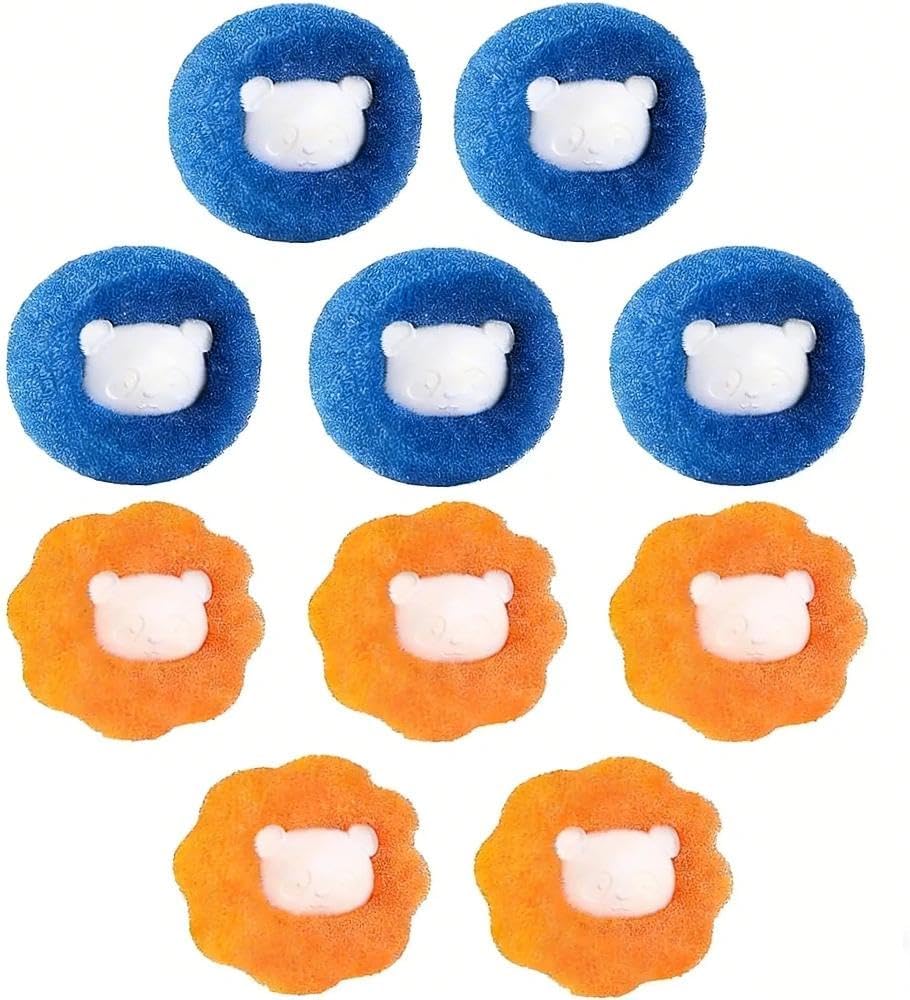 Pet Hair Remover for Laundry, 10 Pcs Effectively Capture Pet Fur in Washer & Dryer, Reusable Dryer Balls for Dog Cat Hair on Clothing, Orange and Blue Set