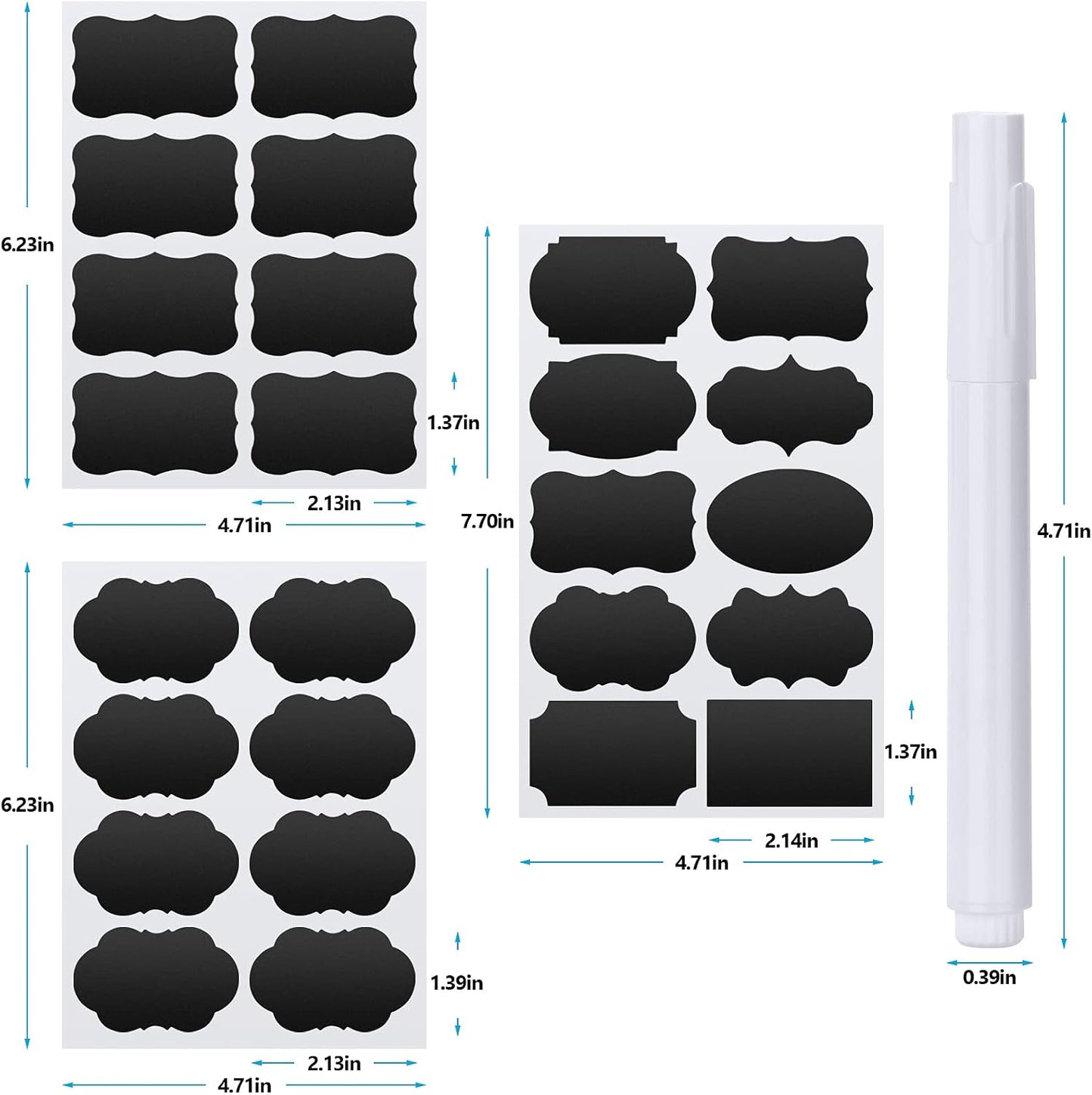 Chalkboard Labels - 180pcs Waterproof Reusable Blackboard Stickers with 2 Free Erasable White Chalk Marker, Mini Decorative Chalk Labels for Jars Containers Kitchen Home Pantry Office