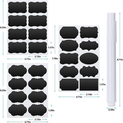 Chalkboard Labels - 180pcs Waterproof Reusable Blackboard Stickers with 2 Free Erasable White Chalk Marker, Mini Decorative Chalk Labels for Jars Containers Kitchen Home Pantry Office