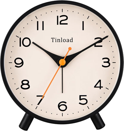 Tinload 4.5" Battery Operated Analog Alarm Clock, Small Silent Bedside Desk Clock with Night Light, Blue