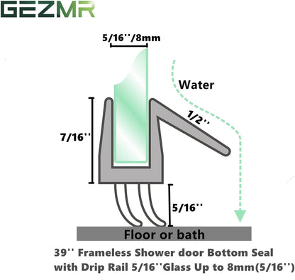 2-Pack Frameless Shower Door Bottom Seal (1/4'' X 39'') Clear Glass Shower Door Sweep Strip can Covers up to 23mm Gap - Stop Leaks