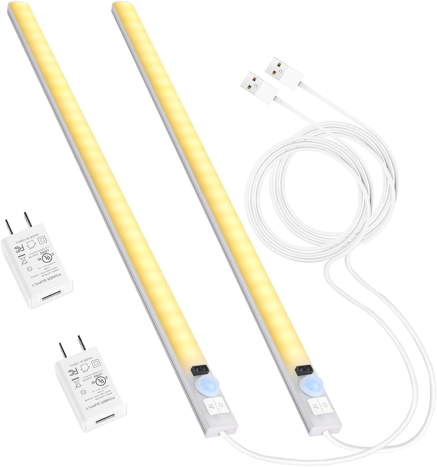 Touchless LED Motion Sensor Under Cabinet Lighting, USB Plug-in | 15.7" Bright & Dimmable, Motion Sensor Light Indoor for Kitchen, Cabinet, Closet, Pantry - Cool 2Pack