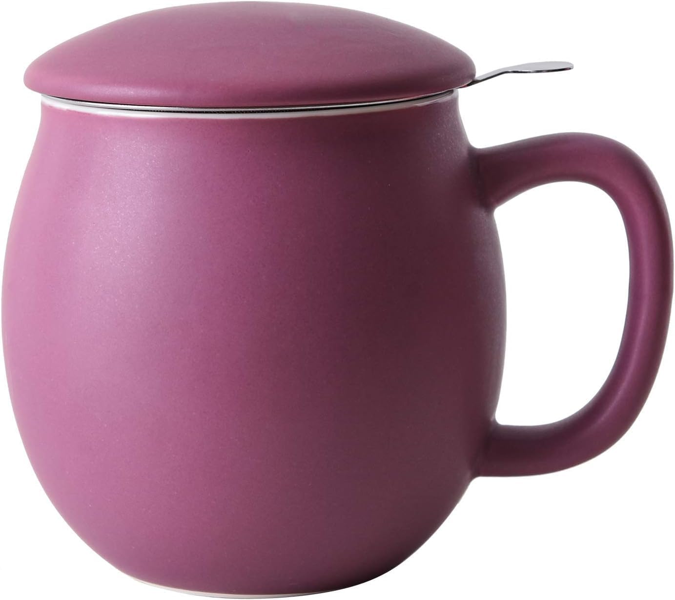 Yundu 12 OZ Matte Purple Ceramics Teacup with Infuser and Lid, Mug with Lid for Steeping - Stainless Steel Infuser for Loose Leaf Tea, Home Office Gift for Tea Lovers