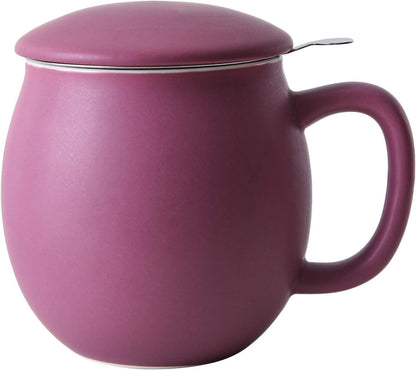 Yundu 12 OZ Matte Purple Ceramics Teacup with Infuser and Lid, Mug with Lid for Steeping - Stainless Steel Infuser for Loose Leaf Tea, Home Office Gift for Tea Lovers