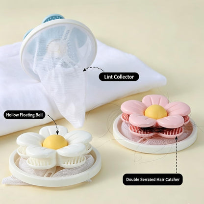 3 PCS Hair Filter Bag Floating Lint Catcher Machine Pet Hair Catcher | Flowers Cleaning Mesh Bag, Serrated Design Reusable Washing Hair Filter for Washing Dog Cat Hair Remover for Laundry