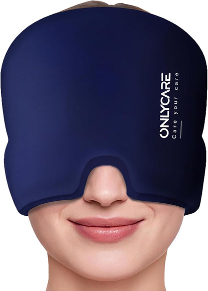 ONLYCARE Migraine Relief Cap, Headache Relief Cold Cap with Odorless Gel | Cooling Hat Head Wrap Soothing Face Ice Pack Mask Products for Tension Stress Hangover & Puffy Eyes, Relaxing Gifts for Women