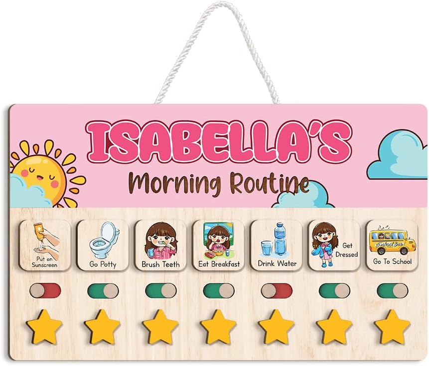 Wooden Daily Routine for Kids, Chore Chart for Toddler, Daily Responsibilities for Kids, Visual Schedule, Morning Bedtime Routine for Girls