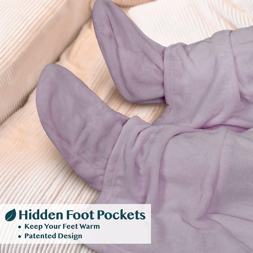 PAVILIA Fleece Blanket with Sleeves, Foot Pockets for Women Men Adults, Plush Wearable Blanket Throw Wrap, Warm Snuggle Blanket Robe, Cozy Gift Ideas Wife Mom, Dark Purple