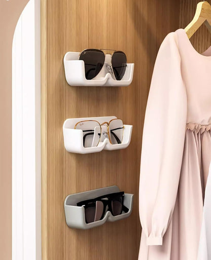 4pcs Eyeglasses Holder Stand, Sunglasses Storage Organizer, Wall Mounted Glasses Display Case with Adhesive Sticker for Home Office Dorm