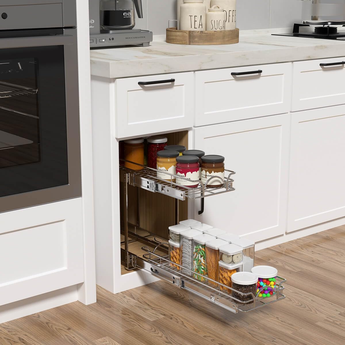 OCG Pull Out Cabinet Organizer (15" W x 21" D), Pull out Drawers, Cabinet Pull Out Shelves for Base Cabinet Organization in Kitchen Bathroom Pantry, Bottom Mount, Chrome Finish