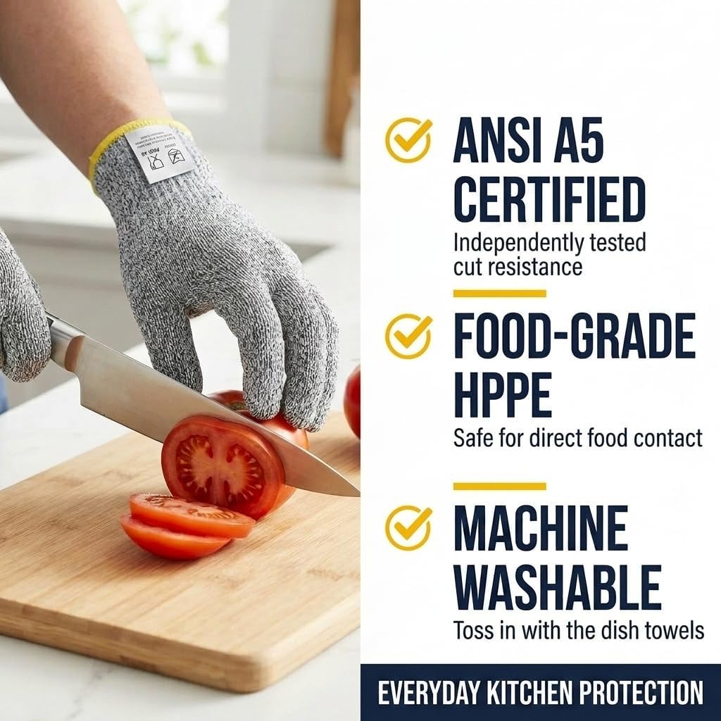 ASG Premium ANSI A5 Cut Resistant Gloves, Food Grade HPPE,Mandoline & Oyster Shucking, Kitchen Safety Gloves for Chefs